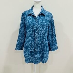 Chico’s Blue‎ Print Shirt Blouse Top Size 12 For Women